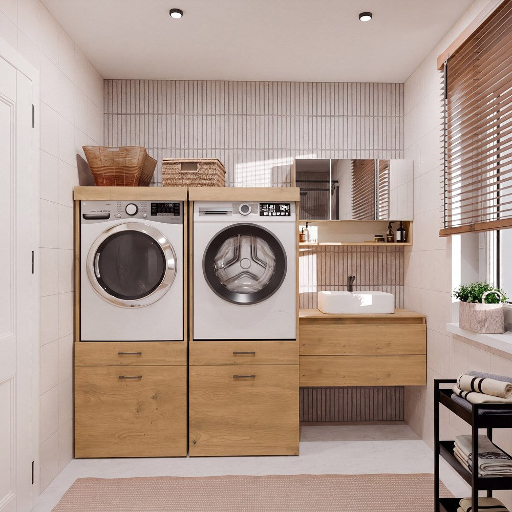 Wasmachine Wasdroger Kast Eiken – 2 Lades set van 2 kasten