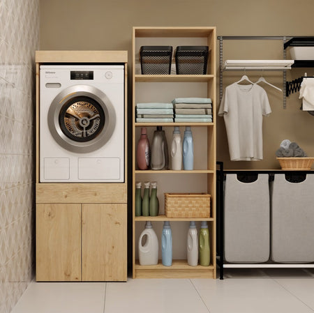 Wasmachinekast eiken met lade – set van 2
